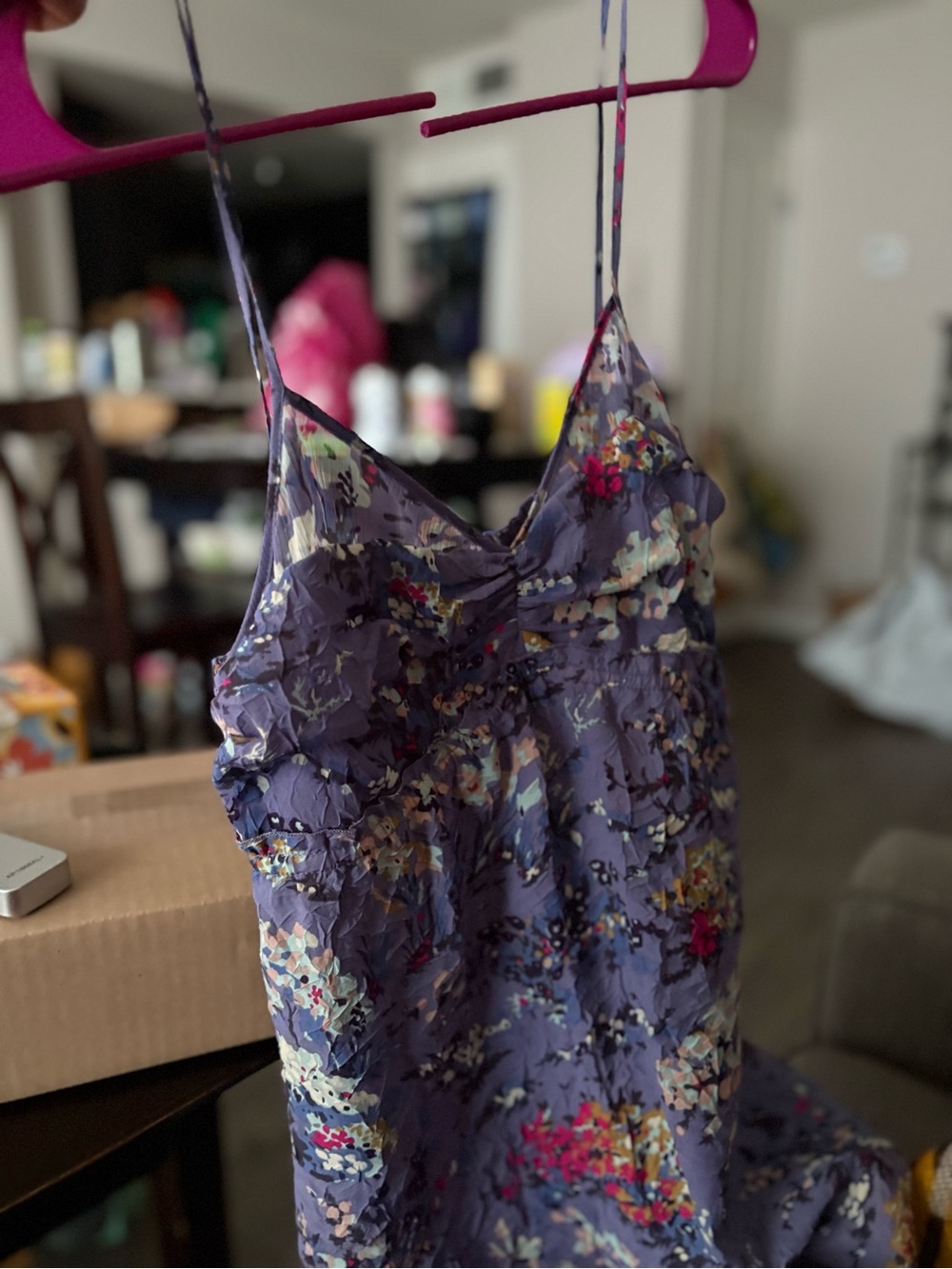 American Eagle Outfitters Purple Floral Spaghetti-Strap Cami
